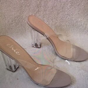 Chic Women's Transparent and Tan Heels